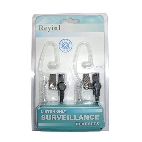 Reyinl 3.5mm ReceIver/Listen Only Surveillance Headset with Clear Coil Tube For Two Way Radios-Pair