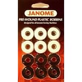 Janome 12 Pack Pre-Wound Plastic Bobbins White and Black Thread