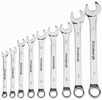 Pittsburgh 9 Piece SAE Fully Polished Combination Wrench Set
