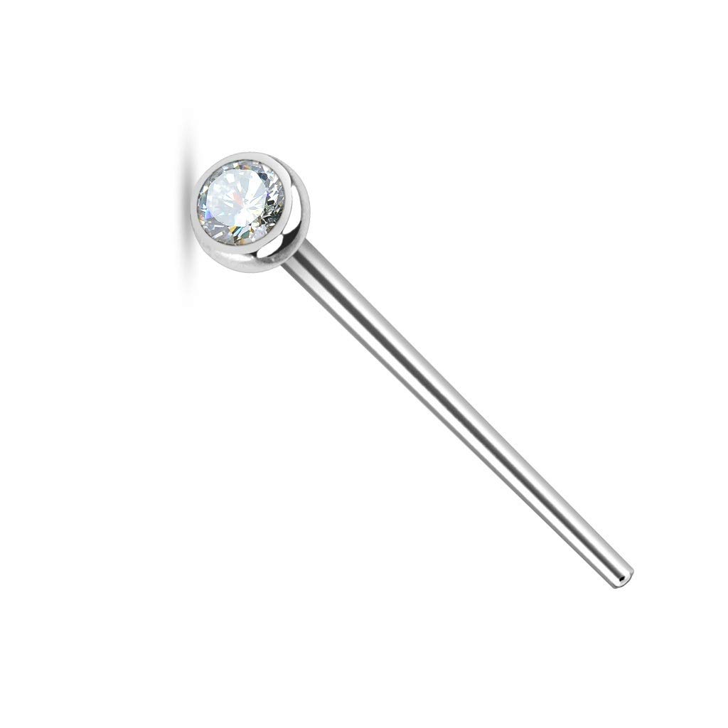 PiercedOff 316L Surgical Steel 0.8mm Fishtail Nose Stud with a 2.5mm Clear CZ Gem - Length 19mm