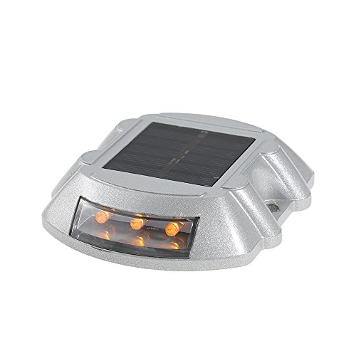 Lixada 2 Pcs Aluminum Waterproof Solar Powered Road Stud 6 LEDs Inside Driveway Road Stud Path Step Stair Dock Deck Light Outdoor Solar Road Marker