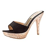 Jiyaru Women PU Sandal High Heel Slipper Open Toe Slide Dress Sandal Black US5.5