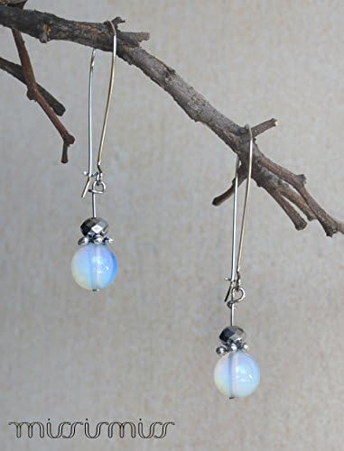 Moonstone earrings, Eco friendly earrings with real opal .