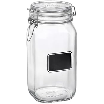 Bormioli Rocco Fido Square Clear Jar with Chalkboard, 50-3/4-Ounce