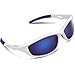TOREGE Polarized Sports Sunglasses for Men Women for Cycling Running Fishing Golf TR90 Unbreakable Frame TR010 (White&Blue Tips&Blue Lens)