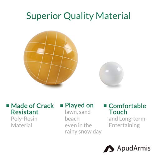 ApudArmis Bocce Balls Set, Outdoor Family Bocce Game for Backyard/Lawn/Beach - Set of 8 Poly-Resin Balls & 1 Pallino & Nylon Carrying Case & Measuring Rope (90mm)
