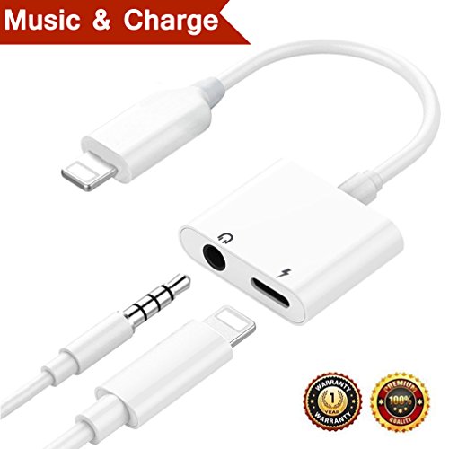 Pilloit Phone 7/8/x/10 Headphone Jack Adapter Charger Cables Phone Accessories Audio Adapter Charging Connector Earphone 2 in 1 Music Splitter Headset Adaptor 3.5mm Female Music Stereo Extender-White