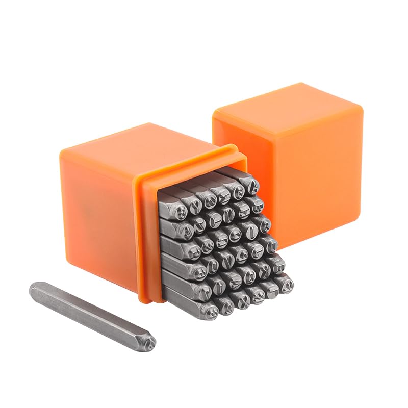 Yuhtech 37-Piece Number and Letter Stamp Set, Metal Stamping Tool Set 3mm (A-Z, &, 0-9, Heart Shape), Punch for Imprinting Metal Stamping Kit