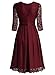 MISSMAY Women's Vintage Half Sleeve Floral Lace Cocktail Party Pleated Swing Dress Wine Red Small
