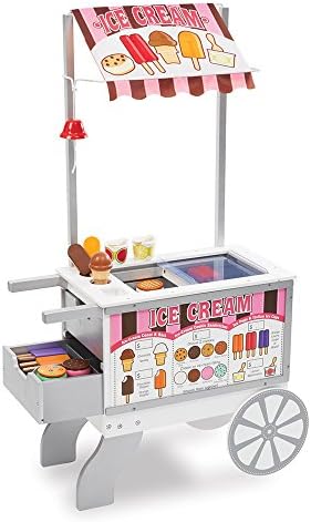 Melissa & Doug Wooden Snacks and Sweets Food Cart - 40+ Play Food pcs, Reversible Awning