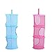 Yamde 2 Pcs Mesh Hanging Storage, Multifunctional 3 Compartments Hanging Mesh Portable Travel Folding Kids Toy Storage Basket Organizer Bags Hanging Clothes Dryer Net Used for Bedroom Wall Closet