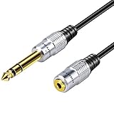 BATIGE Aluminum 6.35mm 1/4 Inch Stereo Plug Male to 3.5mm Stereo Jack Female Socket Headphone Extension Cable (10ft)