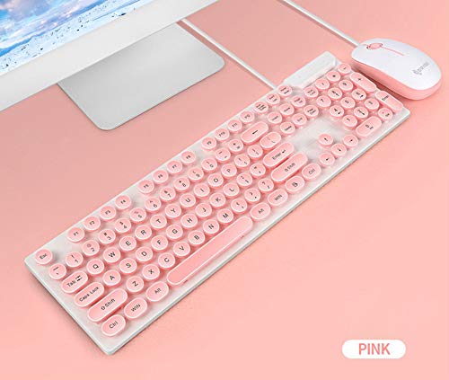 COM1950s 104 Keys Gaming Keyboard 1 Set Anti-Splash Wired Mult Punk Gaming Keyboard Mouse Office for PC Computer (Pink)