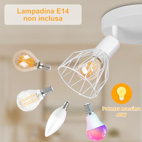 TaFiCo E14 LED Ceiling Spotlight 3 Lights – Ceiling Lamp Living Room Round White – LED Ceiling Light Spotlight Modern Kitchen Bedroom – Without Bulb