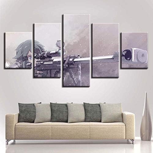 dianlan Painting Canvas Wall Art Anime Sniper 5 Panels Decorative Artwork Prints HD Pictures for Bedroom Framed Wall Hanging Painting Creative Gift(No Frame)