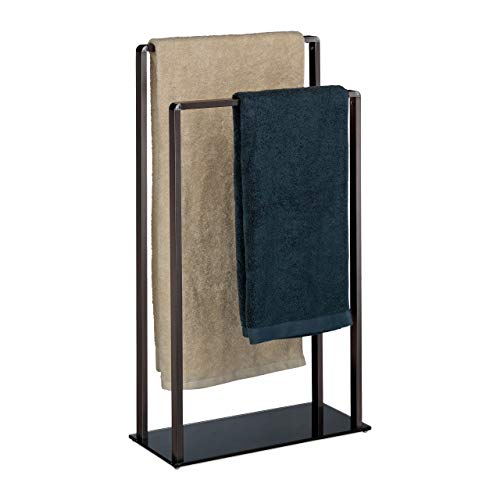Relaxdays Handtuchständer freistehend, 2 Stangen, modern, Metall, Handtuchhalter, HxBxT: 80 x 45 x 20 cm, Bronze-schwarz