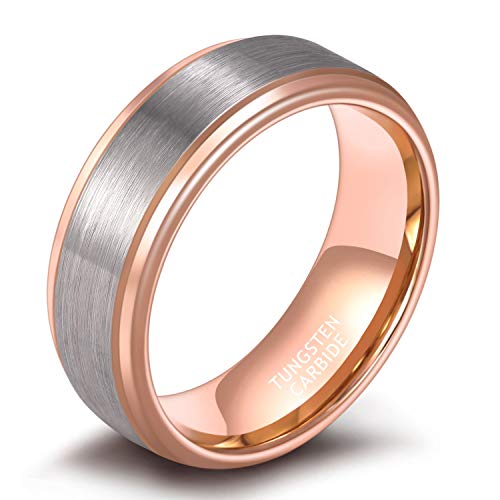 SHINYSO 8mm Tungsten Carbide Rings for Men Step Edge Brushed Finish Wedding Band Size 8.5
