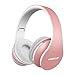 LOBKIN Bluetooth Headphones Over-Ear, On-Ear Headphones with Microphone, Foldable Wireless and Wired Headphones with TF Card MP3 Mode and FM Radio for iPhone/Samsung/iPad/PC (Rose Gold)