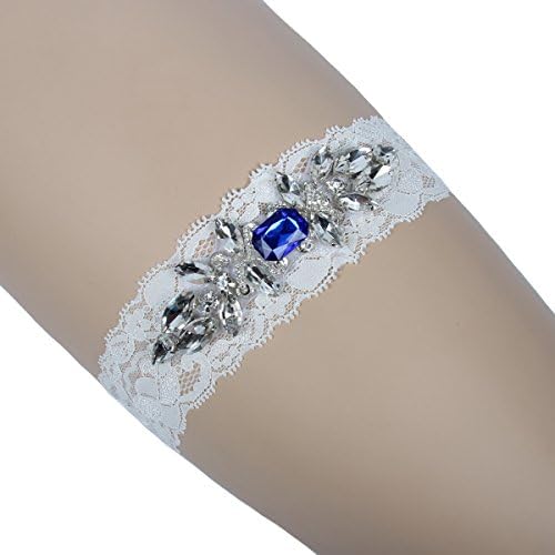 VEPYCLY Women's Wedding Bridal Garter Set Belt Series Lace Crystal Rhinestone Blue Vintage Prom Gift M