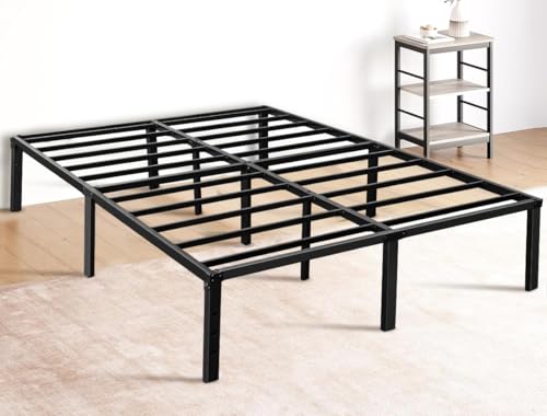 190 * 136 * 36 Cm Base Cama Casal, Estrutura de Cama de Casal Em Metal, Com Suportes de Ripas, Grande Espaço Embaixo da Cama