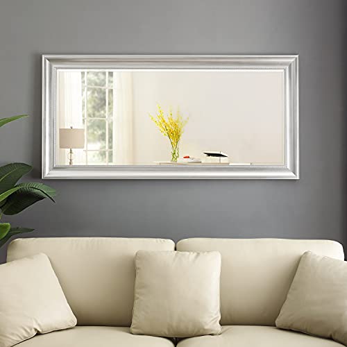 Naomi Home Beaded Framed Leaner Huge Floor Mirror Silver Floor Mirror