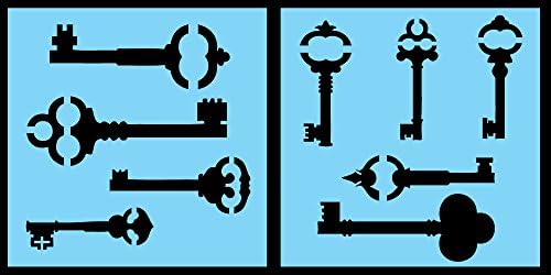 Auto Vynamics - STENCIL-KEYSET01-20 - Detailed Vintage / Skeleton Key Stencil Set - Features Multiple Unique Key Designs! - 20-by-20-inch Sheets - (2) Piece Kit - Pair of Sheets
