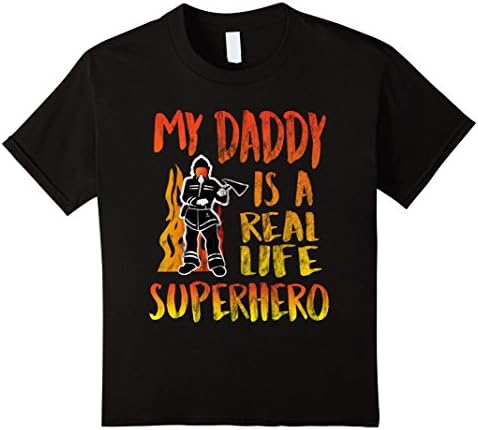 unisex-child My Daddy Is A Real Life Superhero - Fireman Dad T Shirt 4 Black