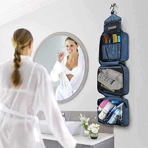 Hanging Toiletry Bag | Compact Travel Toiletry Bag for Men/Women | Foldable Mens Hygiene Bag with 4 Compartments| Waterproof Travel Bathroom Bag.(Navy) 5 Hanging Toiletry Bag | Compact Travel Toiletry Bag for Men/Women | Foldable Mens Hygiene Bag with 4 Compartments| Waterproof Travel Bathroom Bag.(Navy)