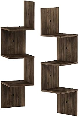 Furinno 3 Tier Set Of 2 Wall Mount Floating Corner Square Shelf Columbia Walnut Buy Online At Best Price In Uae Amazon Ae