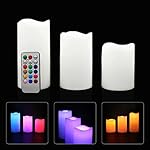 Hippih LED Remote Controlled Flameless Color Changing Candles with Timer, Set of 3