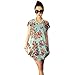 Franterd Women Skirts Print Short Sleeves T Shirt Blouse Loose Mini Dress (Green)