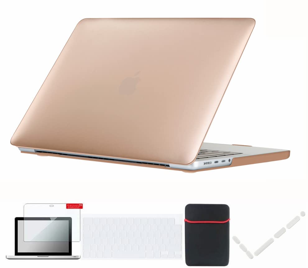Se7enline Compatible with 2025 2024 2023 2022 2021 MacBook Pro 14 inch Case for Mac Pro A2918 A2992 A3112 A3401 A2779 A3434 M5 M4 M3 M2 M1 &Sleeve &TPU Keyboard Skin&Screen Protector &Dust Plug,Gold