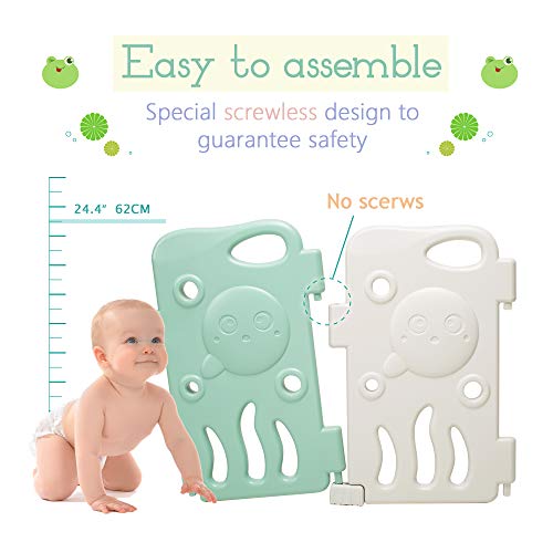 Baby Playpen - Kids 14 Panel Activity Centre Safety Play Yard, Home Indoor Outdoor New Pen - Frog Design