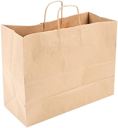 Recycled 16 x 6 x 12 Natural Brown Kraft Cub Paper Shopping Bags - Pack 250