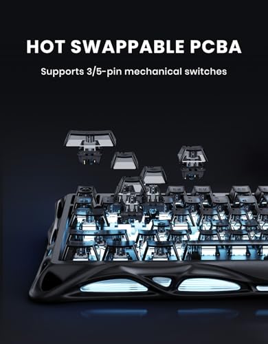 GravaStar Mercury K1 75% Wireless Gaming Keyboard, Aluminum Alloy Mechanical Keyboard with Knob, Hot Swappable, Linear Switches, Transparent Keycaps, RGB Backlit, 2.4GHz/BT5.0/USB【Stealth Black】