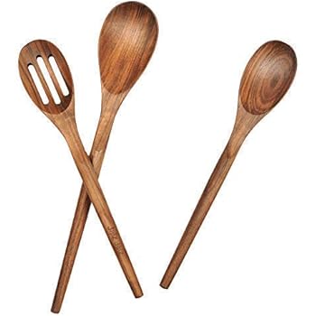 jalz jalz Natural Solid Walnut Utensil Set of 3 Spoon for Nonstick cookware Kitchen Wooden Baking Salad Making Server ...