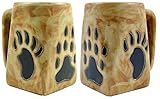 One (1) MARA STONEWARE COLLECTION - 12 Oz Coffee Cup Square Bottom Dinner Mug - Bear & Wolf Paws / Southwest Design