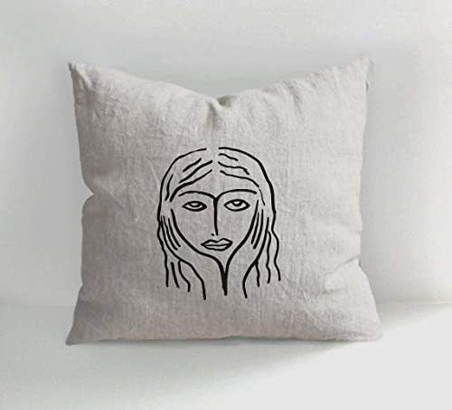 Ol322ay Linen Pillows Girl Face Sketch Hand Drawn Linen Pillow Cover Decorative Pillow Cushions Natural linen Handmade Pillow Sofa Decor