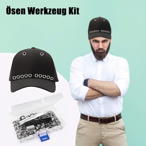 VGOODALL Ösen Werkzeug Kit, 120Stk. Ösen Set 10mm Silber Ösen Scheiben Ösenzange mit 3tlg Werkzeugset für DIY Leder Handwerk Stoff