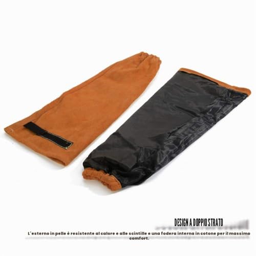 QeeLink Welding Leather Work Sleeves for Men Women Cowhide Fondera Anti-Adhesive Heat Resistant Flame Protective Arm Sleeves Garden Arm Sleeves 1 Pair (Brown)
