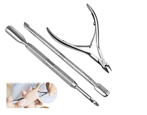 3pcs Stainless Steel Nail Cuticle Spoon Pusher Remover Cutter Nipper Clipper Set by Superjune