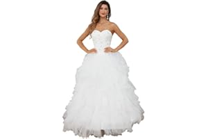 Likedpage Women's Lace Wedding Dresses for Bride Tulle Ruffled Bridal Gowns