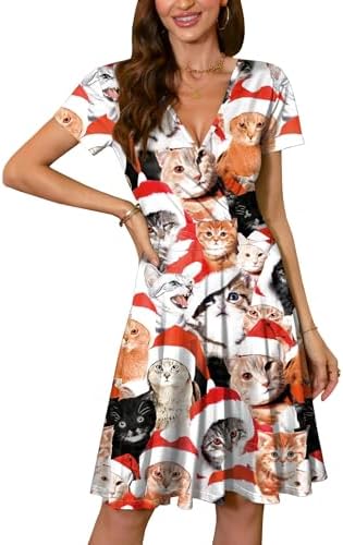 For G and PL Christmas Women V Neck Holiday Xmas Ugly Short Sleeve