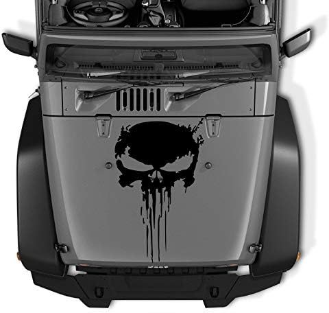COZARIKA Reversed Jeep Wrangler JK TJ YJ Decal Tattered Distressed Punisher Skull USA Made + Free Decal (Black)