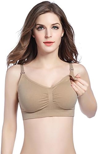 Women's Maternity Nursing Bra Padded Wirefree Seamless Push Up Sleep Underwear Nude Large