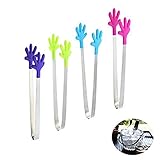 Fangfang 4 Pack Mini FDA Approved Stainless Steel And BPA Free Silicone Hand Shape Tongs Tips For Candy, Apetizers, Snacks, Buffets, BBQ's With Heat Resistant