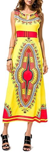 AOVCL Women Traditional African Print Dashiki Bodycon Sleeveless Maxi Dress