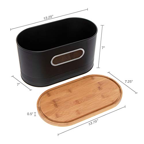 Mindful Design 2-in-1 Modern Tall Bread Box w/Bamboo Cutting Board Lid (Black) - Thumbnail 6