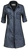 Women's Casual Button Down Roll Up Sleeve Cotton Denim Pocket Fitted Tunic Top
