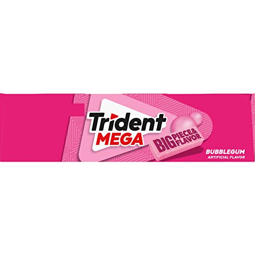 TRIDENT MEGA BUBBLEGUM SUGAR-FREE CHEWING GUM, 9 PACKS OF 10 PIECES (90 TOTAL PIECES)